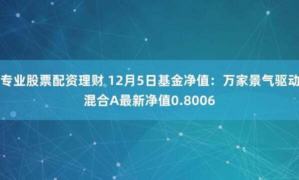 专业股票配资理财 12月5日基金净值：万家景气驱动混合A最新净值0.8006