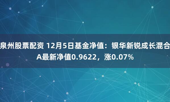 泉州股票配资 12月5日基金净值：银华新锐成长混合A最新净值0.9622，涨0.07%