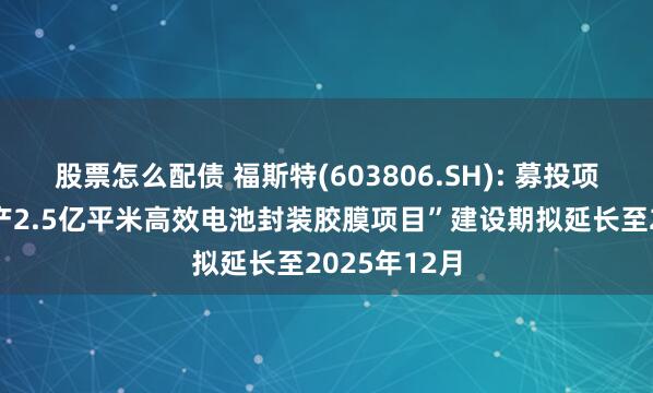 股票怎么配债 福斯特(603806.SH): 募投项目“越南年产2.5亿平米高效电池封装胶膜项目”建设期拟延长至2025年12月